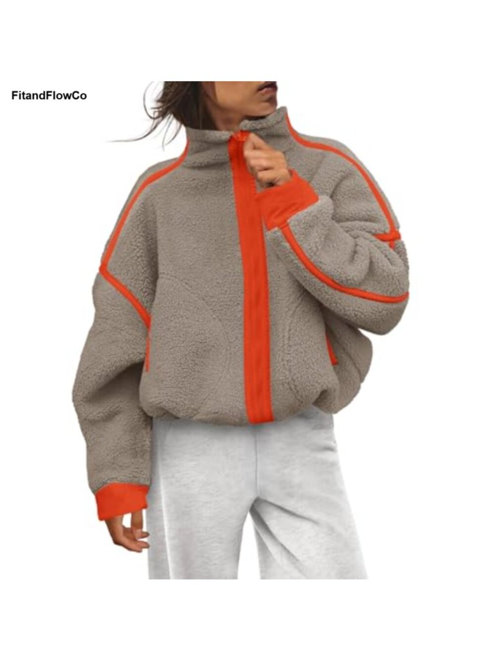 Fleece Zip Up Jacket Women Long Sleeve Sherpa Sweatshirt Mock Neck